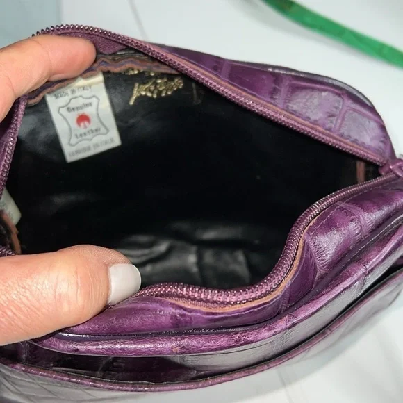 Purple Croc Embossed Leather Made in Italy Shoulder Crossbody Bag - Picture 11 of 14